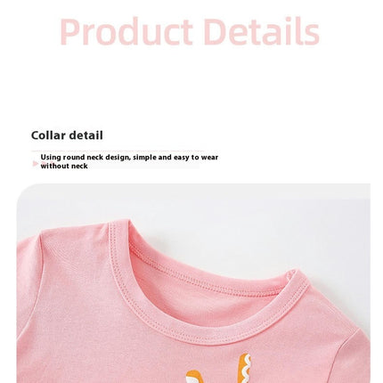 Girls Summer Pajama Set 2-piece Set - Cotton Short Sleeve Shorts Printed Casual Home Clothes