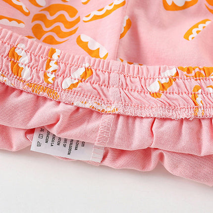 Girls Summer Pajama Set 2-piece Set - Cotton Short Sleeve Shorts Printed Casual Home Clothes