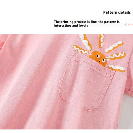 Girls Summer Pajama Set 2-piece Set - Cotton Short Sleeve Shorts Printed Casual Home Clothes