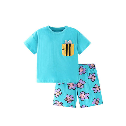 Girls Pajama Set 2-piece - Summer Short-sleeved Shorts Printed Casual Home Clothes