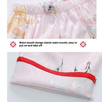 Girls' Ancient Style Pajamas Set-Long-Sleeved Thin Model Imitation Ice Silk Home Clothing Suit