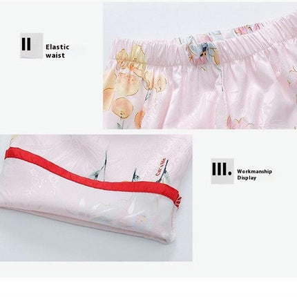 Girls' Ancient Style Pajamas Set-Long-Sleeved Thin Model Imitation Ice Silk Home Clothing Suit