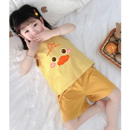 Girls Cotton Pajamas Set Summer Baby Cute Vest 2-piece Set Air Conditioning Home Clothes