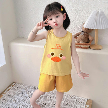 Girls Cotton Pajamas Set Summer Baby Cute Vest 2-piece Set Air Conditioning Home Clothes