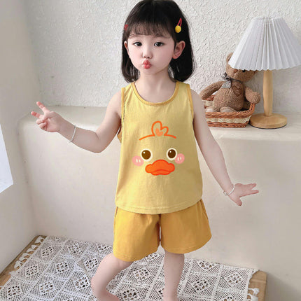 Girls Cotton Pajamas Set Summer Baby Cute Vest 2-piece Set Air Conditioning Home Clothes