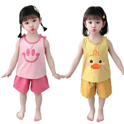 Girls Cotton Pajamas Set Summer Baby Cute Vest 2-piece Set Air Conditioning Home Clothes