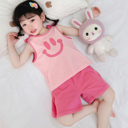Girls Cotton Pajamas Set Summer Baby Cute Vest 2-piece Set Air Conditioning Home Clothes