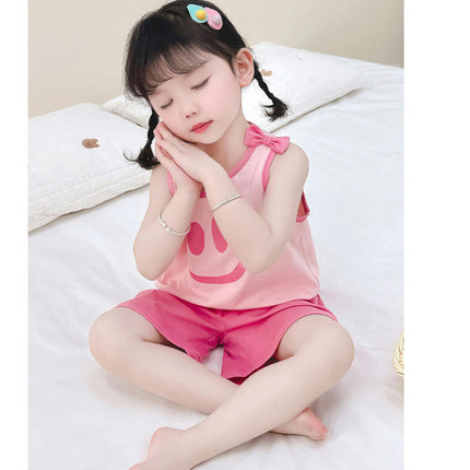 Girls Cotton Pajamas Set Summer Baby Cute Vest 2-piece Set Air Conditioning Home Clothes