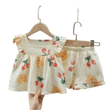 Girl Cherry Cherry Lace Paper Paper Set-Trying Little Girl Summer Home Server 2-piece set