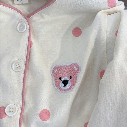 Baby Girls Long Sleeve Home Clothes Set Cartoon Polka Dot Button Pajamas with Pockets