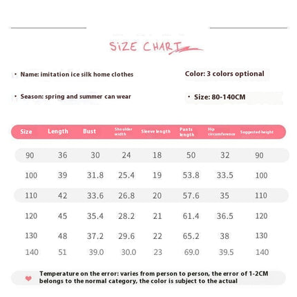 Girls Pajama Set-Summer Imitation Ice Silk Short Sleeve Baby Girls Home Clothes Set