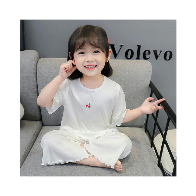 Girls Pajama Set-Summer Imitation Ice Silk Short Sleeve Baby Girls Home Clothes Set
