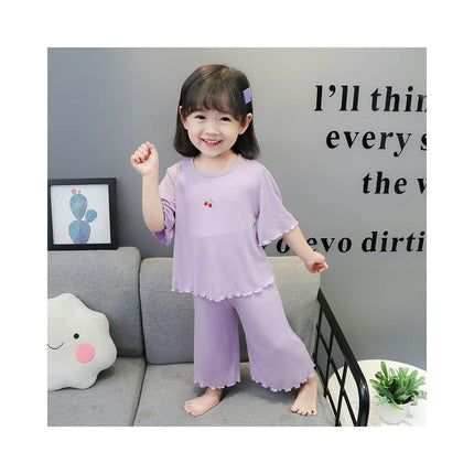 Girls Pajama Set-Summer Imitation Ice Silk Short Sleeve Baby Girls Home Clothes Set