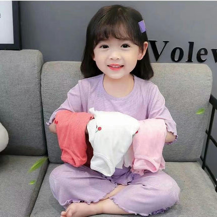 Girls Pajama Set-Summer Imitation Ice Silk Short Sleeve Baby Girls Home Clothes Set