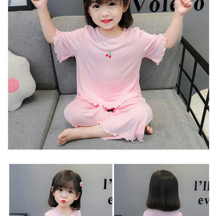 Girls Pajama Set-Summer Imitation Ice Silk Short Sleeve Baby Girls Home Clothes Set
