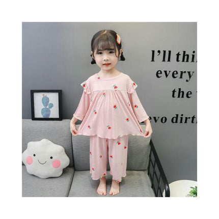 Girls Pajama Set-Summer Modal Imitation Ice Silk Three-quarter Sleeve Baby Girls Home Clothes Set