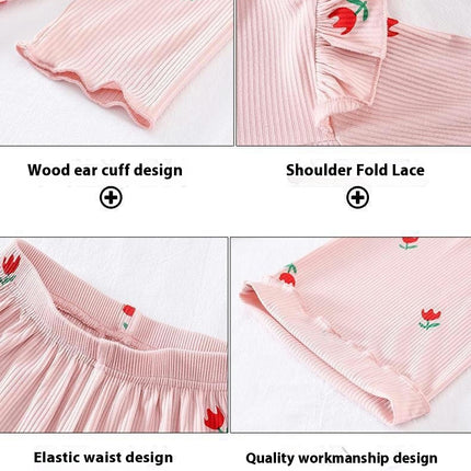 Girls Pajama Set-Summer Modal Imitation Ice Silk Three-quarter Sleeve Baby Girls Home Clothes Set
