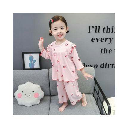 Girls Pajama Set-Summer Modal Imitation Ice Silk Three-quarter Sleeve Baby Girls Home Clothes Set