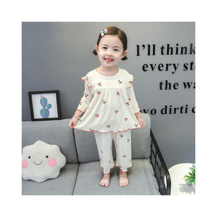 Girls Pajama Set-Summer Modal Imitation Ice Silk Three-quarter Sleeve Baby Girls Home Clothes Set