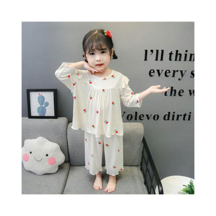 Girls Pajama Set-Summer Modal Imitation Ice Silk Three-quarter Sleeve Baby Girls Home Clothes Set