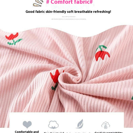 Girls Pajama Set-Summer Modal Imitation Ice Silk Three-quarter Sleeve Baby Girls Home Clothes Set