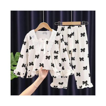 Princess Style Children's Pajama Set-Long Sleeve Spring and Autumn Girls Air Conditioning Home Clothes Set