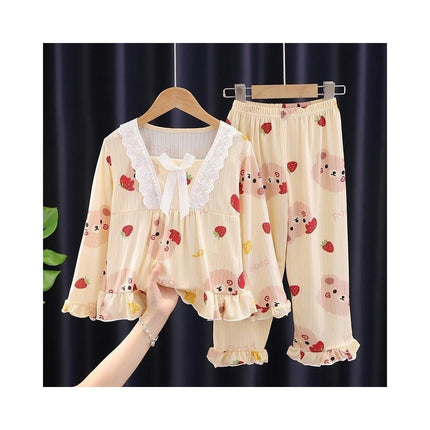 Princess Style Children's Pajama Set-Long Sleeve Spring and Autumn Girls Air Conditioning Home Clothes Set