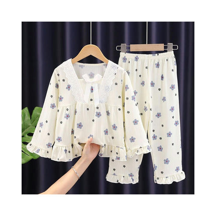 Princess Style Children's Pajama Set-Long Sleeve Spring and Autumn Girls Air Conditioning Home Clothes Set