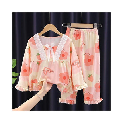 Princess Style Children's Pajama Set-Long Sleeve Spring and Autumn Girls Air Conditioning Home Clothes Set