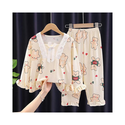 Princess Style Children's Pajama Set-Long Sleeve Spring and Autumn Girls Air Conditioning Home Clothes Set