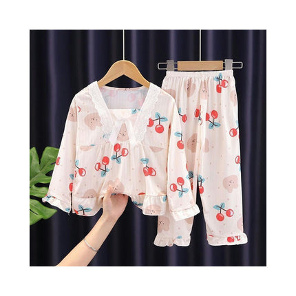 Princess Style Children's Pajama Set-Long Sleeve Spring and Autumn Girls Air Conditioning Home Clothes Set