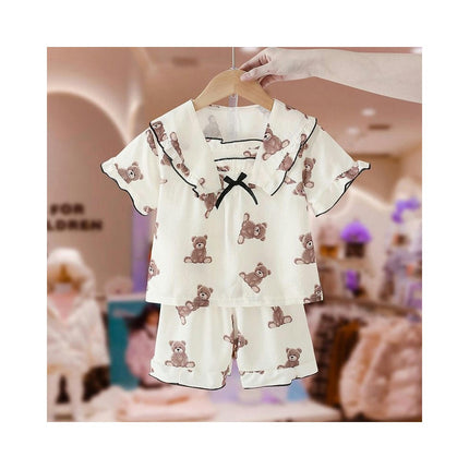 Girls' Pajamas Summer Short Sleeve Shorts Small Fresh Cute Girls Baby Home Clothes Set