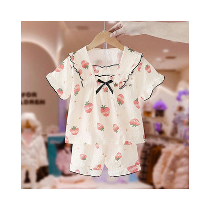 Girls' Pajamas Summer Short Sleeve Shorts Small Fresh Cute Girls Baby Home Clothes Set
