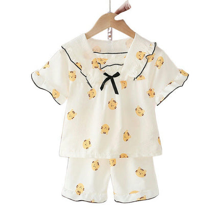 Girls' Pajamas Summer Short Sleeve Shorts Small Fresh Cute Girls Baby Home Clothes Set