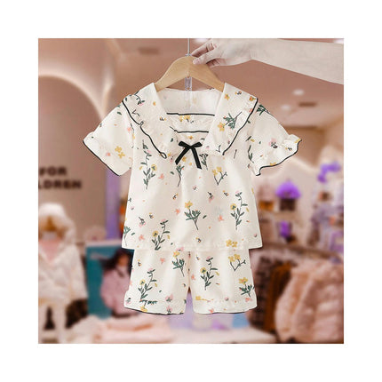 Girls' Pajamas Summer Short Sleeve Shorts Small Fresh Cute Girls Baby Home Clothes Set