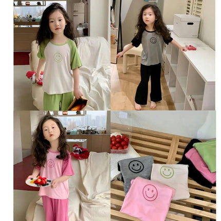 Girls Summer Imitation Ice Silk Air Conditioning Clothing Set Children's Home Clothes Pajamas 2-piece Set
