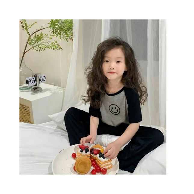 Girls Summer Imitation Ice Silk Air Conditioning Clothing Set Children's Home Clothes Pajamas 2-piece Set