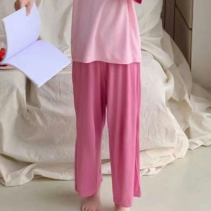Girls Summer Imitation Ice Silk Air Conditioning Clothing Set Children's Home Clothes Pajamas 2-piece Set