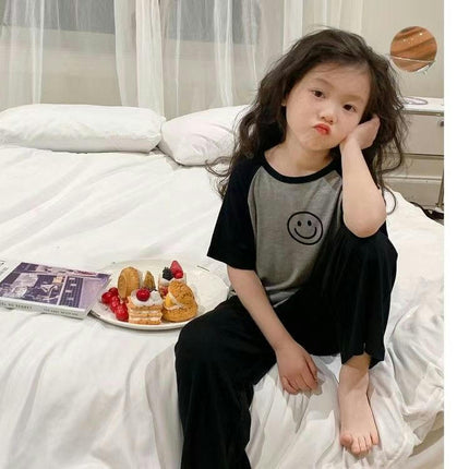 Girls Summer Imitation Ice Silk Air Conditioning Clothing Set Children's Home Clothes Pajamas 2-piece Set