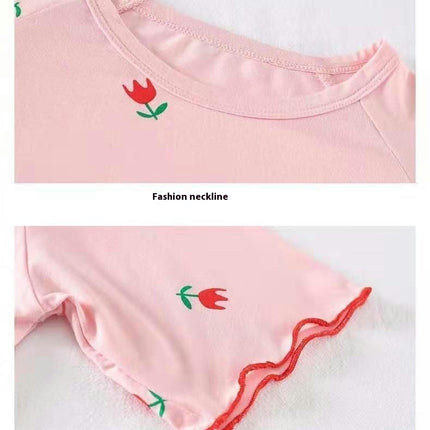 Girls Short Sleeve Pajamas Set - Imitation Ice Silk Thin Air Conditioning Clothes
