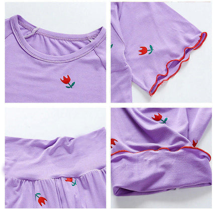 Girls Short Sleeve Pajamas Set - Imitation Ice Silk Thin Air Conditioning Clothes