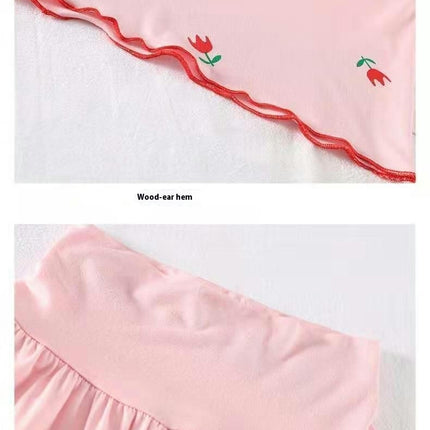 Girls Short Sleeve Pajamas Set - Imitation Ice Silk Thin Air Conditioning Clothes