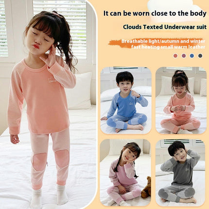 Children's Plush Warm Suit Boys and Girls Baby Long-Sleeved Trousers Home Clothes 2-Piece Set