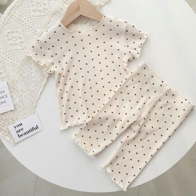 Children's Pajamas Long Sleeve Set-Spring and Autumn Casual Short Sleeve 2-piece House Clothes