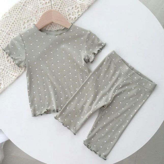 Children's Pajamas Long Sleeve Set-Spring and Autumn Casual Short Sleeve 2-piece House Clothes