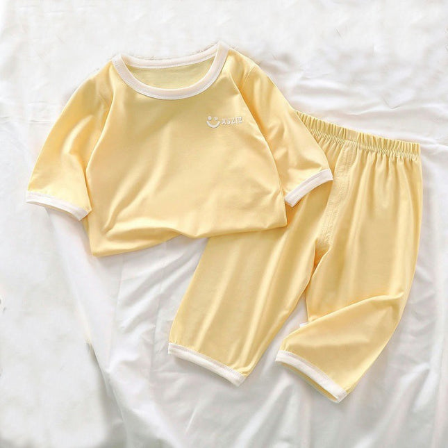 Children's Thin Pajama Set-Boys Girls Baby Three-quarter Sleeve Home Clothes Set