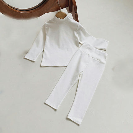 Autumn Pajama Set for Boys and Girls - 2-Piece Set of Cotton Long Sleeve Mid-Neck Top and Pants for Toddlers