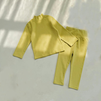 Autumn Pajama Set for Boys and Girls - 2-Piece Set of Cotton Long Sleeve Mid-Neck Top and Pants for Toddlers