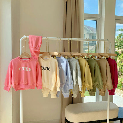 Girls Sweater Set-Autumn Children's Letter Pullover Long Sleeve Small and Medium Children's Home Clothes