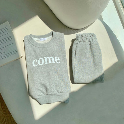 Girls Sweater Set-Autumn Children's Letter Pullover Long Sleeve Small and Medium Children's Home Clothes